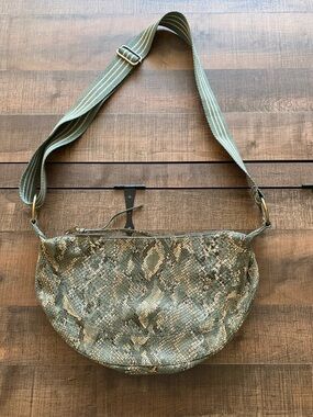 Anthropologie Olive Green Snake-Print Crossbody Shoulder Bag